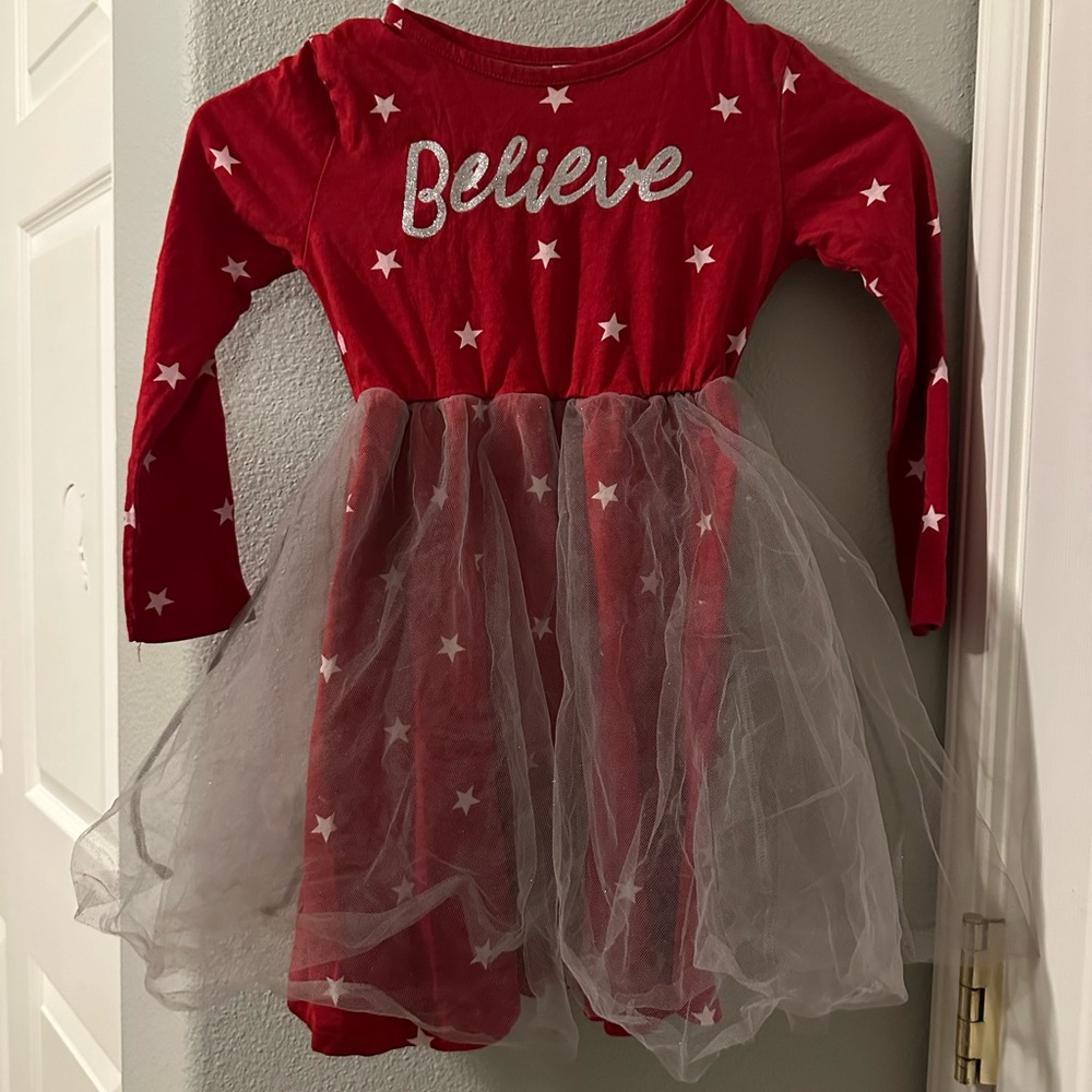 Okie Dokie Red 'Believe' Starry Tulle Dress